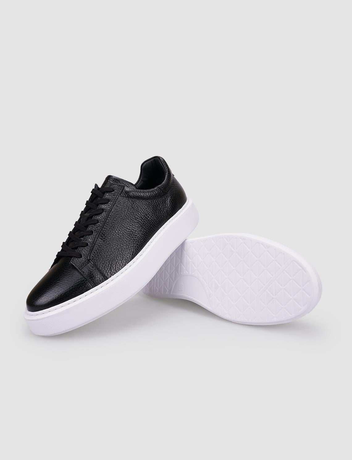 100% Genuine Leather Black Lace-up Men's Athletic Shoes