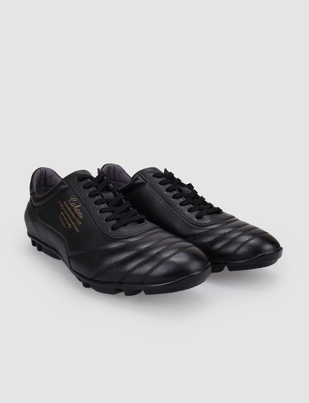 100% Genuine Leather Black Lace-up Turf Soccer Shoes
