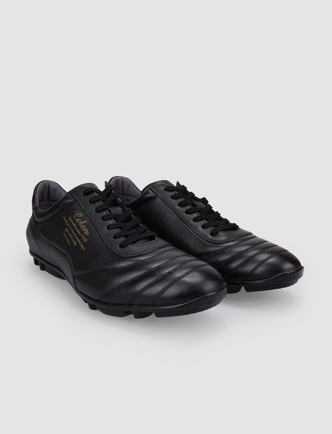 100% Genuine Leather Black Lace-up Turf Soccer Shoes