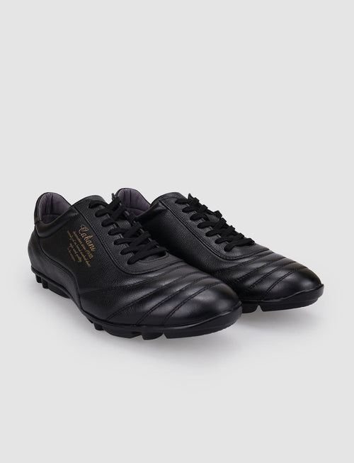 100% Genuine Leather Black Lace-up Turf Soccer Shoes