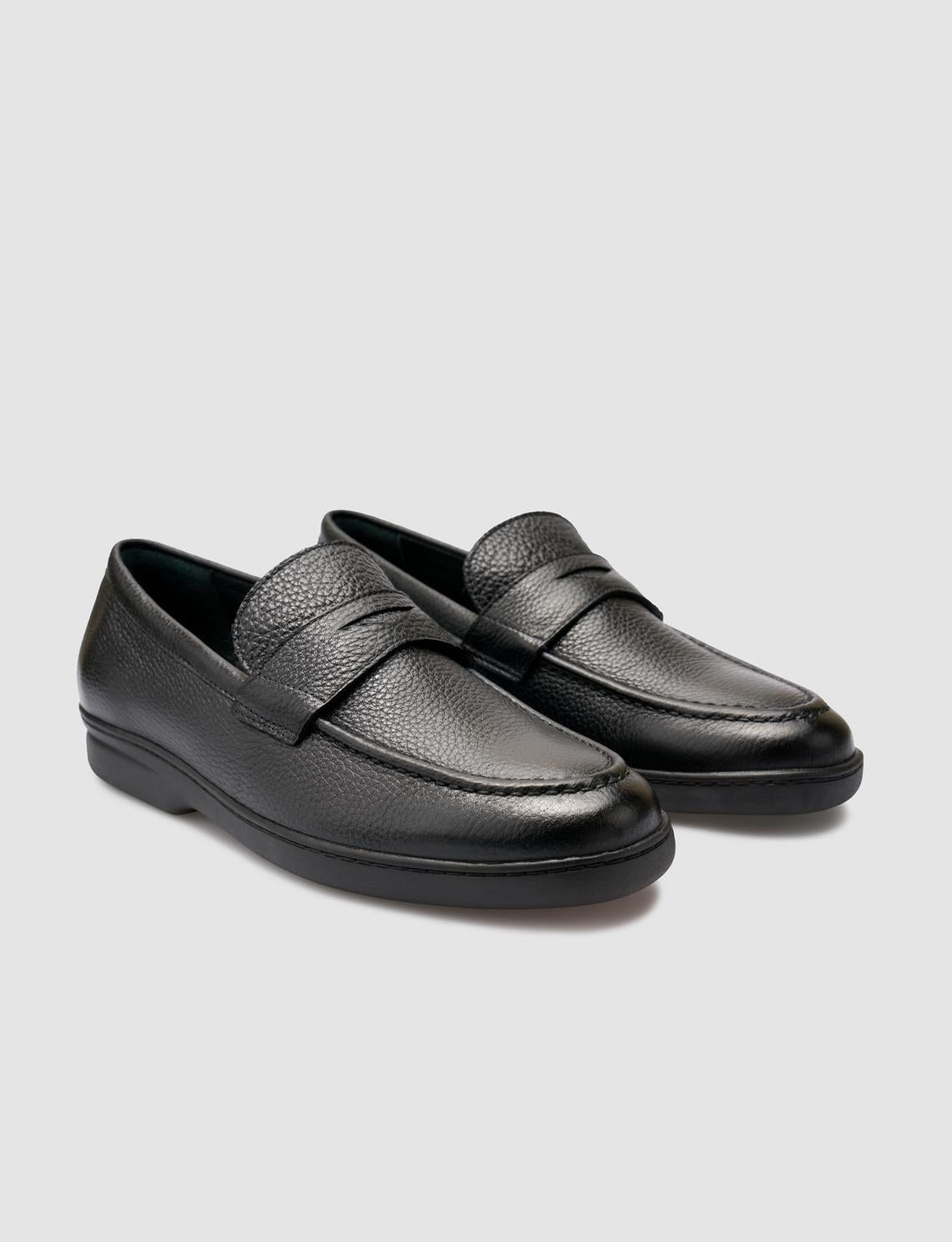 100% Genuine Leather Black Plain Men's Loafer