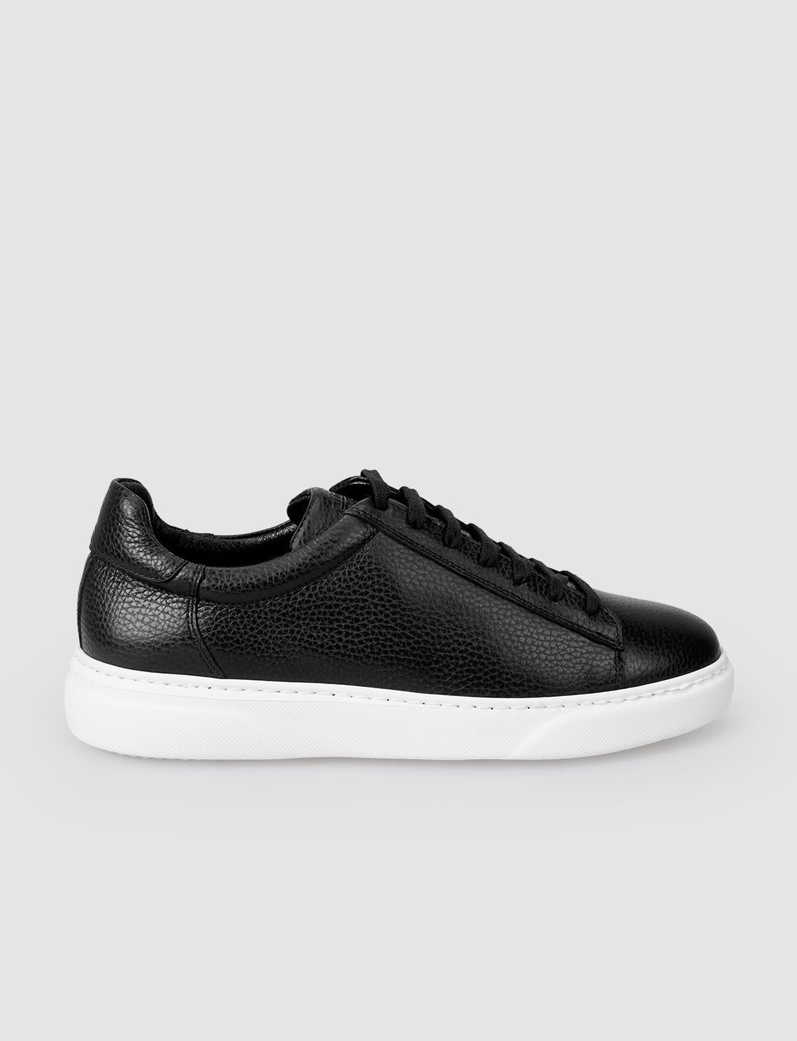 100% Genuine Leather Black Lace-up Men's Athletic Shoes