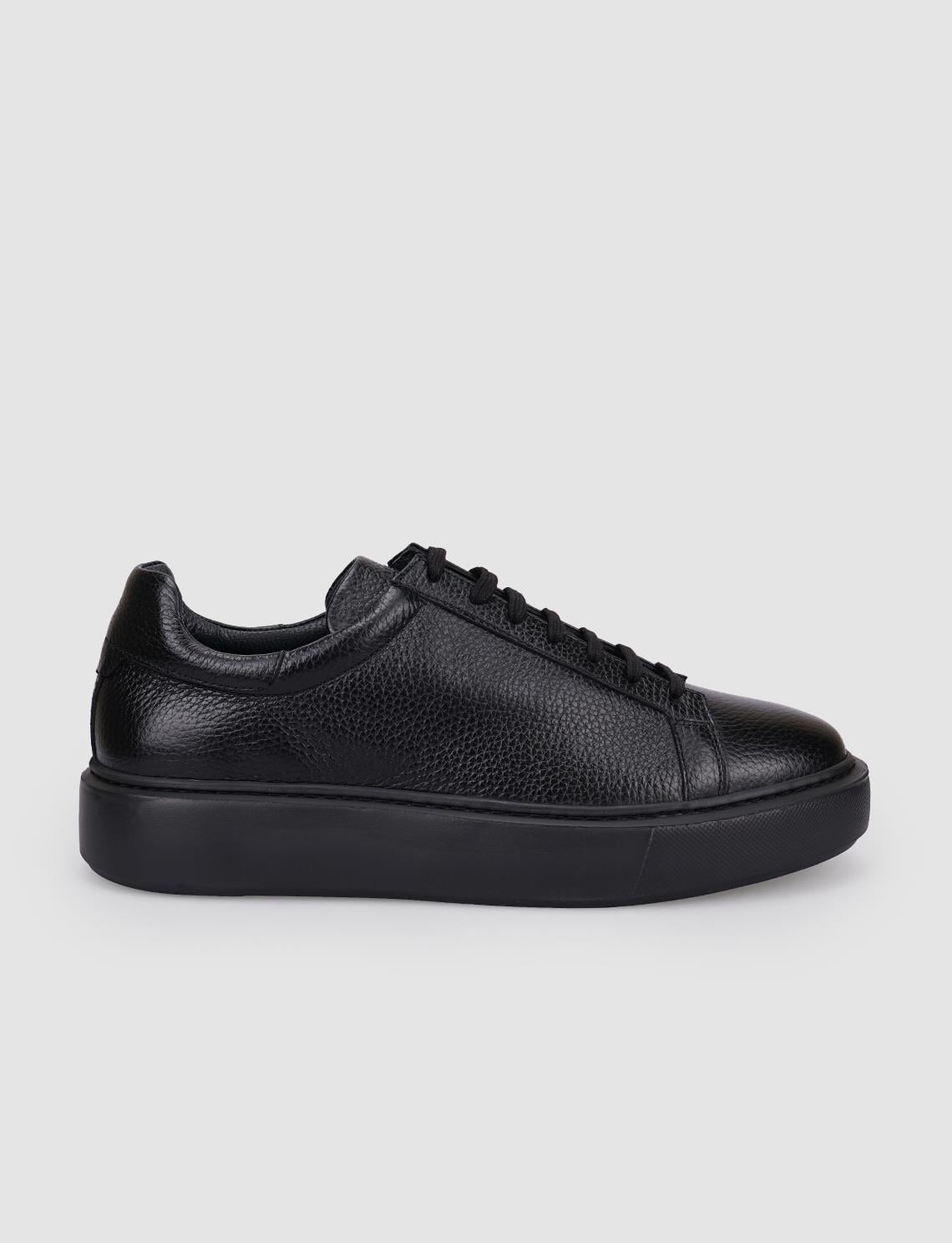 100% Genuine Leather Black Lace-up Men's Athletic Shoes