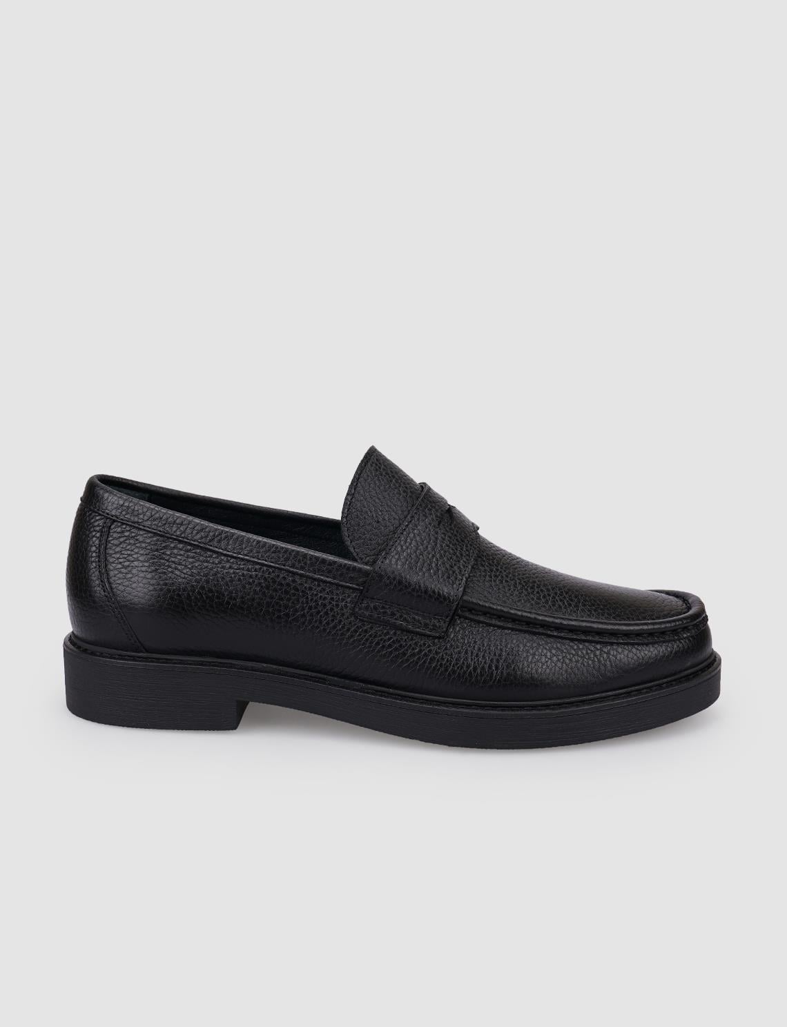 100% Genuine Leather Textured Black Men's Casual Shoes