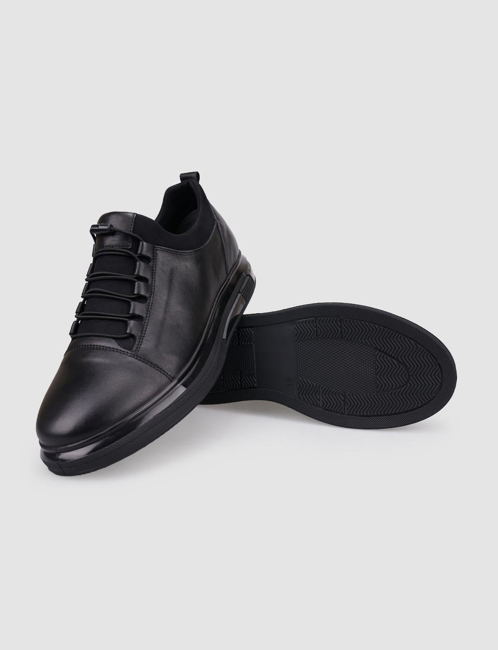 100% Genuine Leather Black Elastic Lace-up Men's Casual Shoes