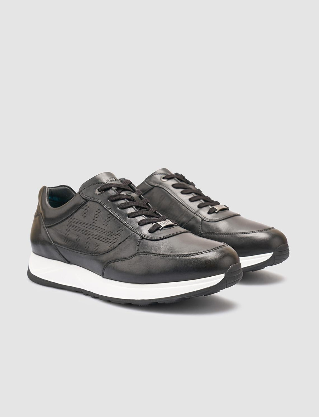 100% Genuine Leather Black Men's Athletic Shoes
