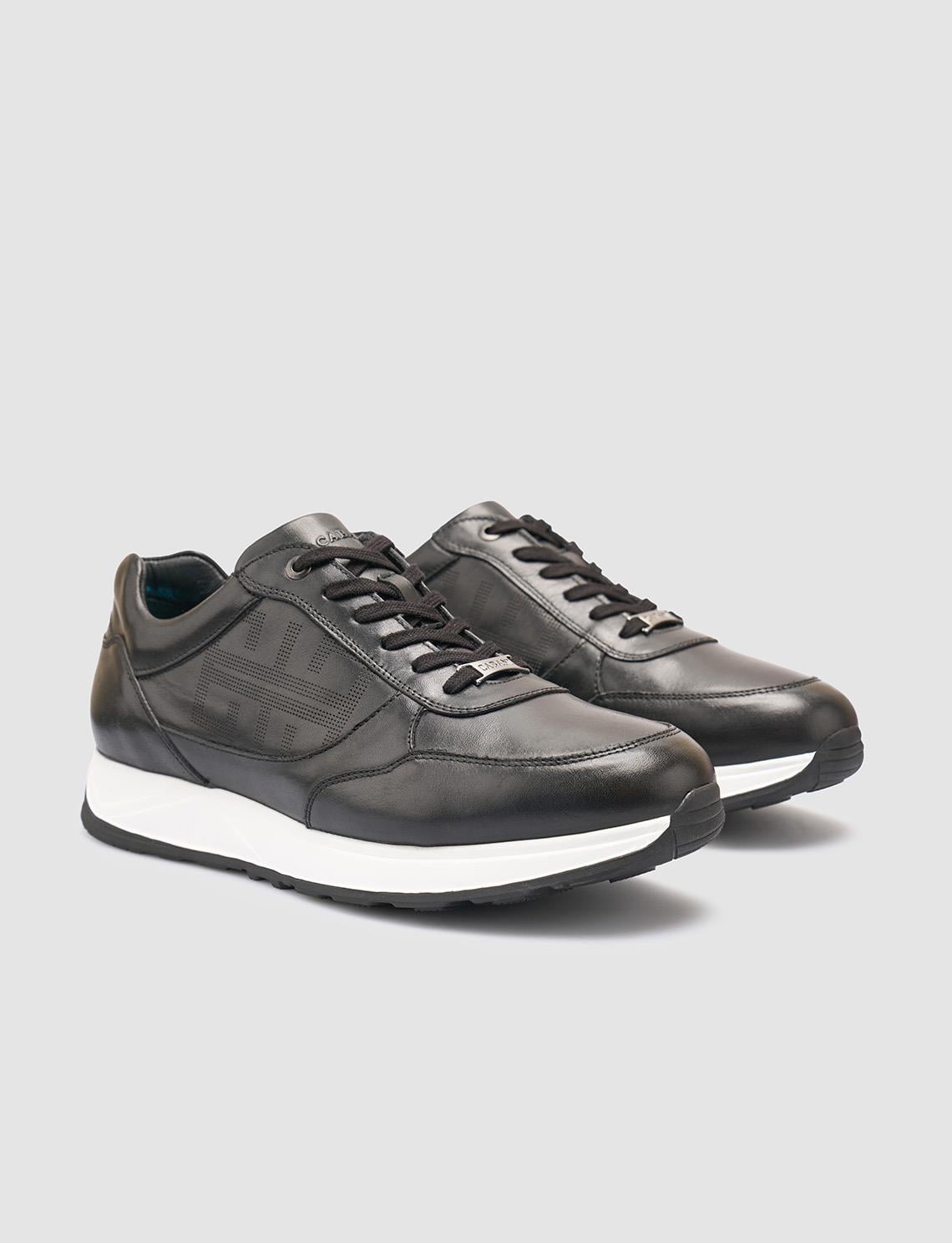 100% Genuine Leather Black Men's Athletic Shoes