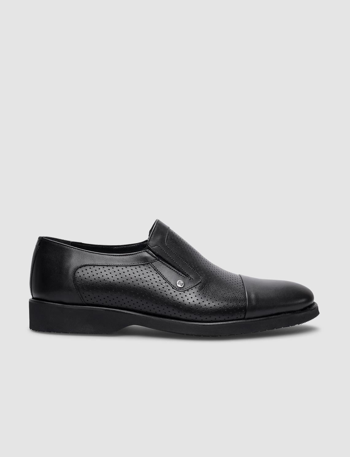 100% Genuine Leather Black Laser Detail Men's Classic Shoes
