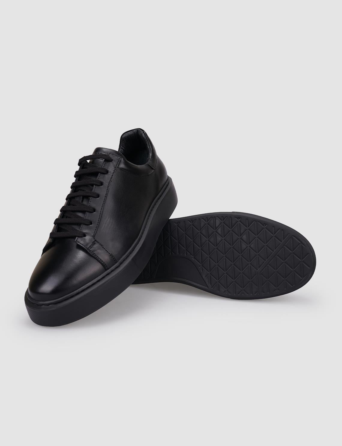 100% Genuine Leather Black Lace-up Men's Athletic Shoes