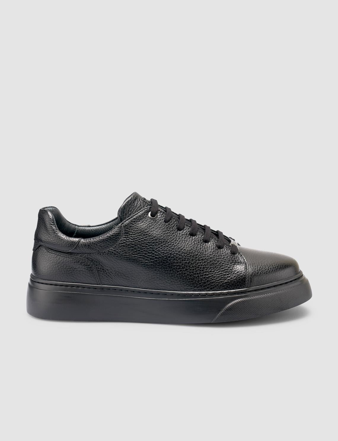100% Genuine Leather Black Men's Athletic Shoes