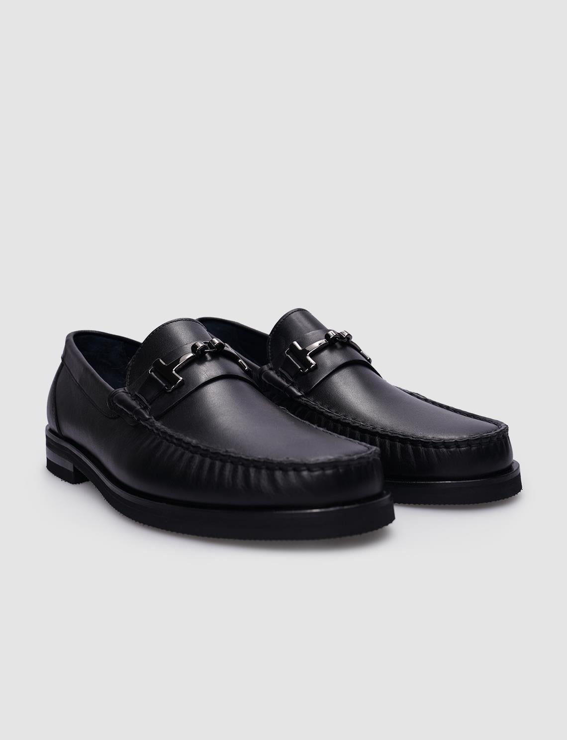 100% Genuine Leather Black Buckle Men's Classic Shoes