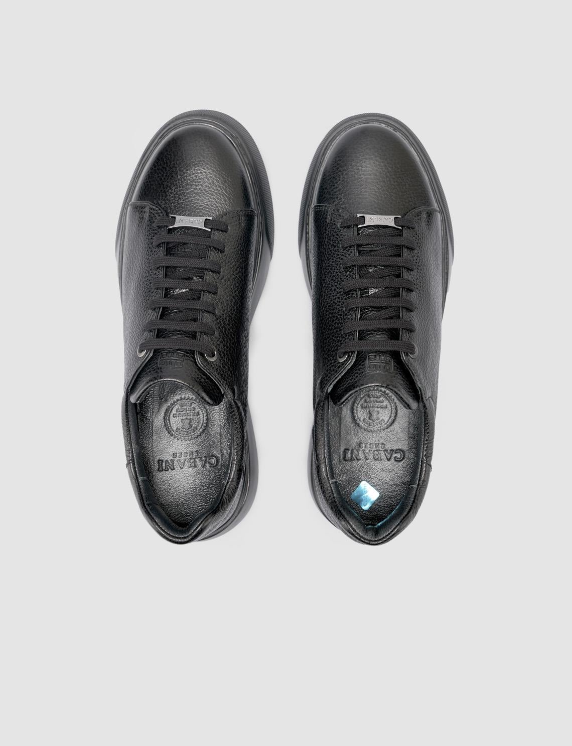 100% Genuine Leather Black Men's Athletic Shoes