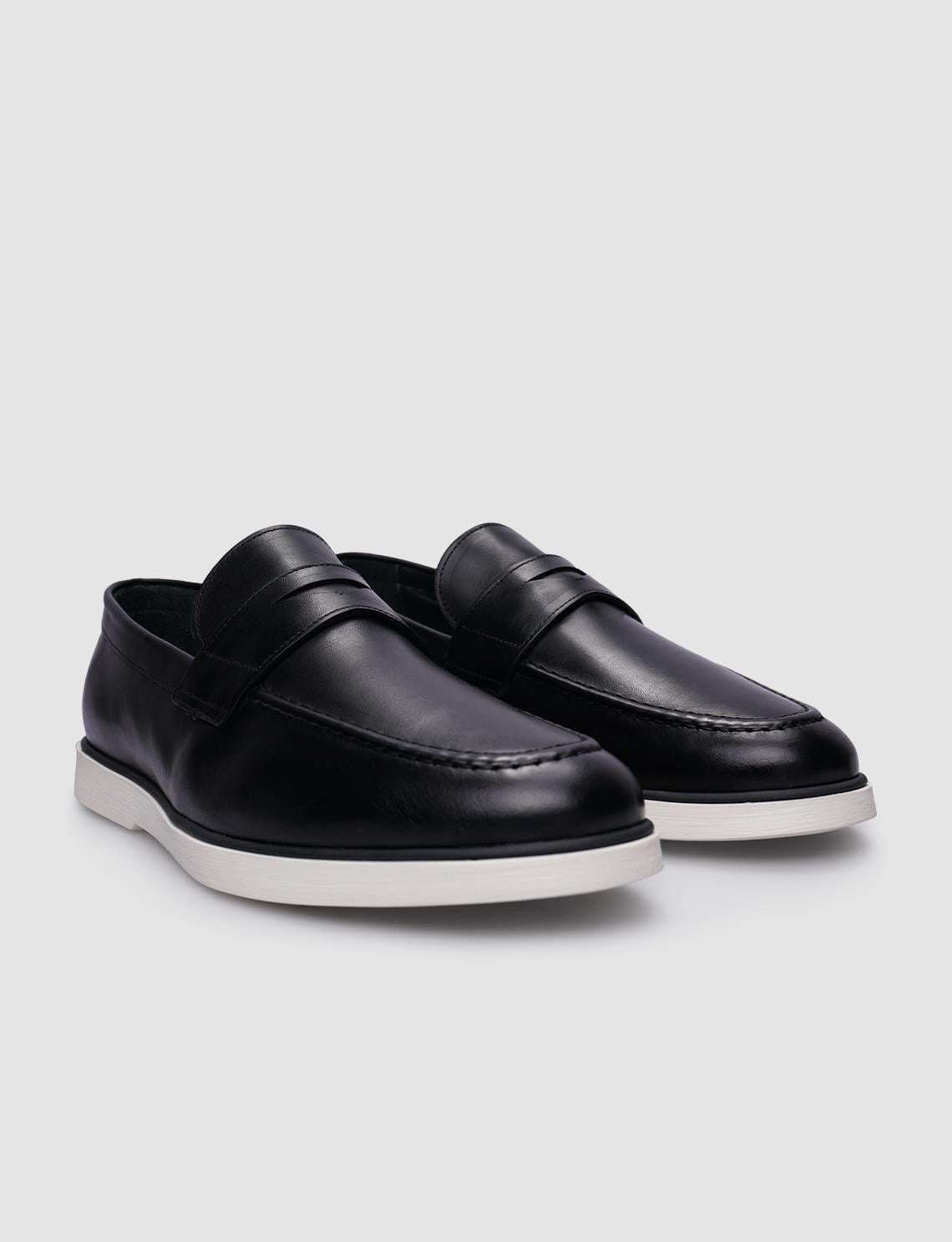 100% Genuine Leather Black Men's Casual Shoes