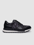 100% Genuine Leather Black Lace-up Camouflage Pattern Men's Sneaker