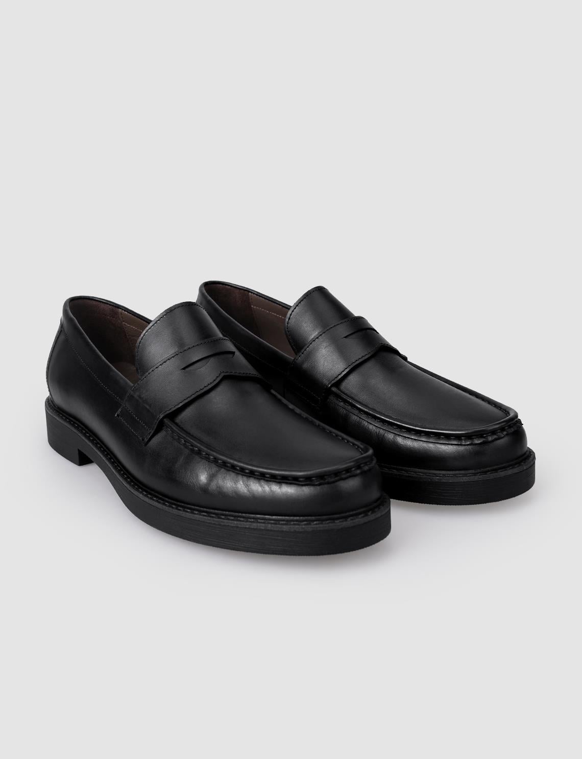 100% Genuine Leather Black Men's Casual Shoes