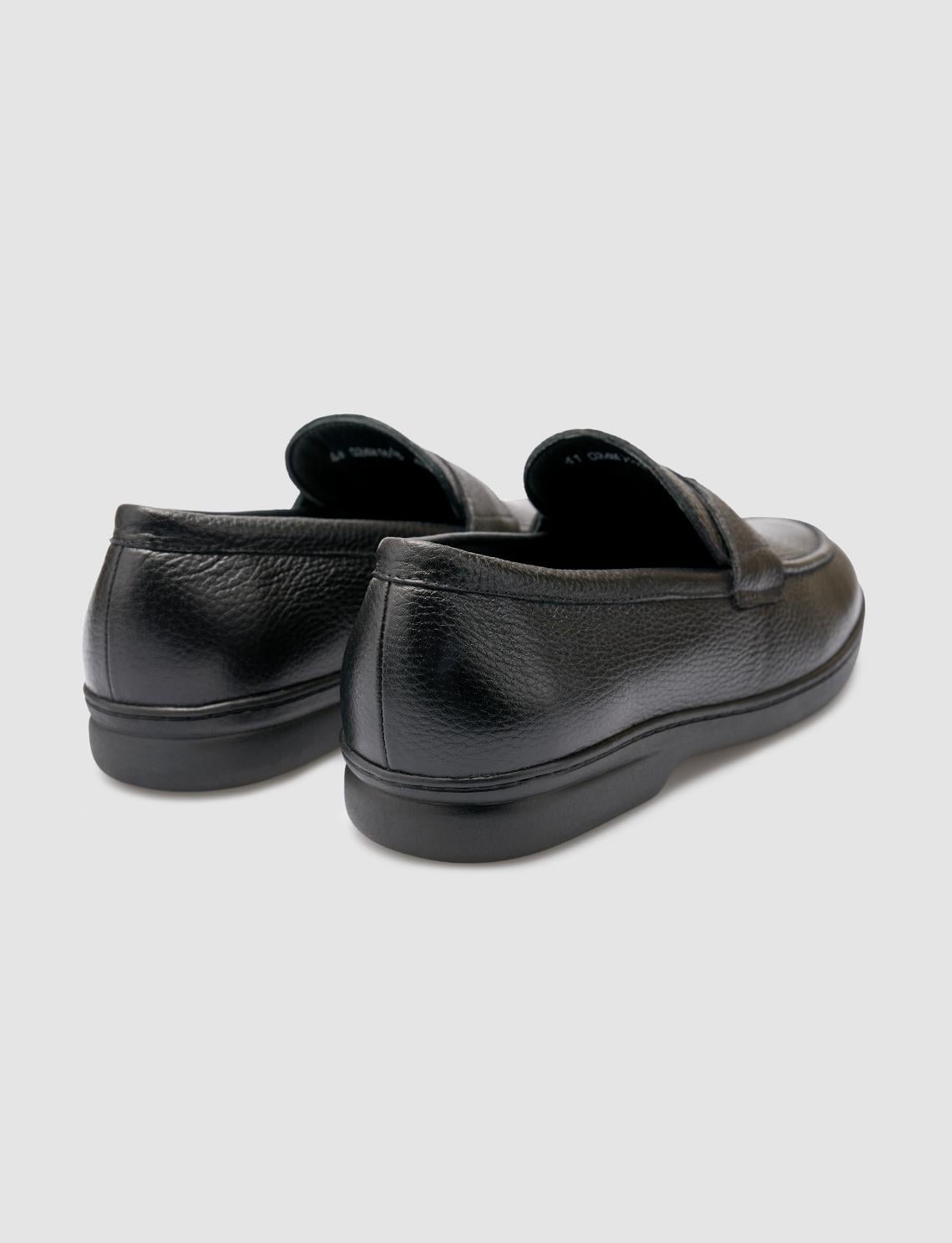 100% Genuine Leather Black Plain Men's Loafer