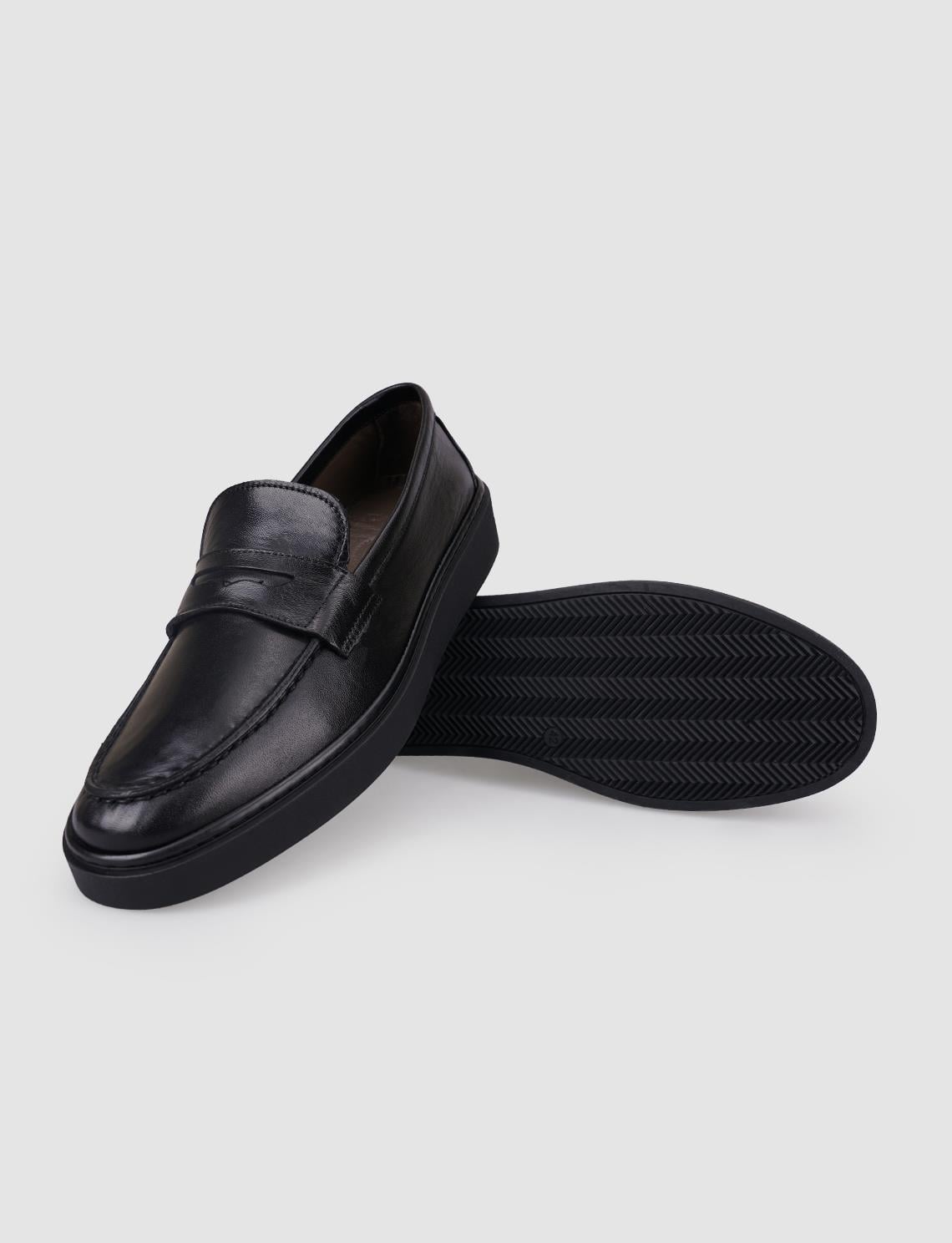 100% Genuine Leather Black Men's Casual Shoes