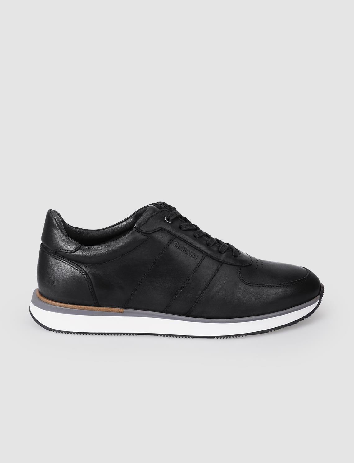 100% Genuine Leather Black Lace-up Men's Athletic Shoes