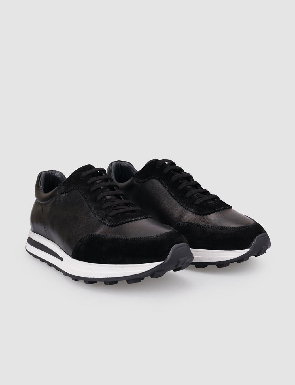 100% Genuine Leather Black Lace-up Men's Athletic Shoes