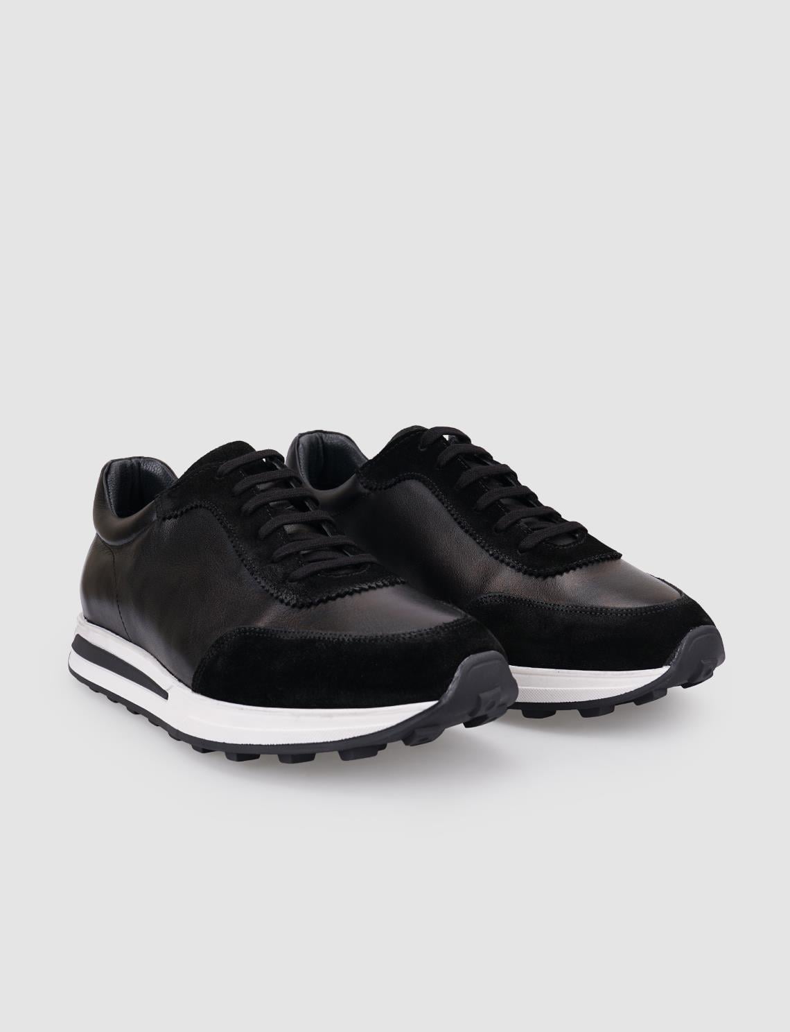 100% Genuine Leather Black Lace-up Men's Athletic Shoes