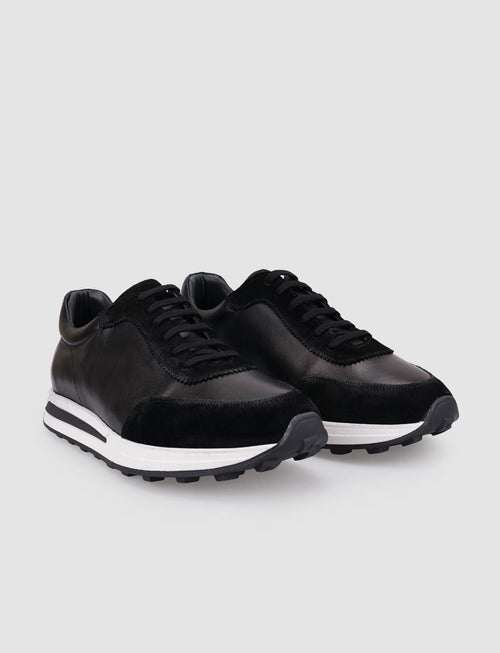 100% Genuine Leather Black Lace-up Men's Athletic Shoes