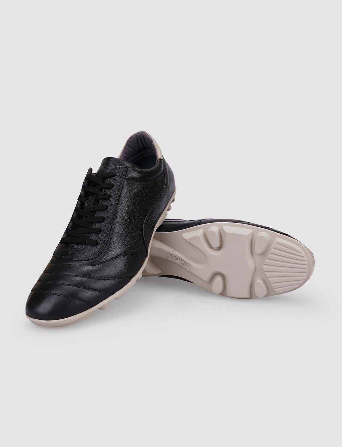 100% Genuine Leather Black and White Lace-up Turf Soccer Shoes
