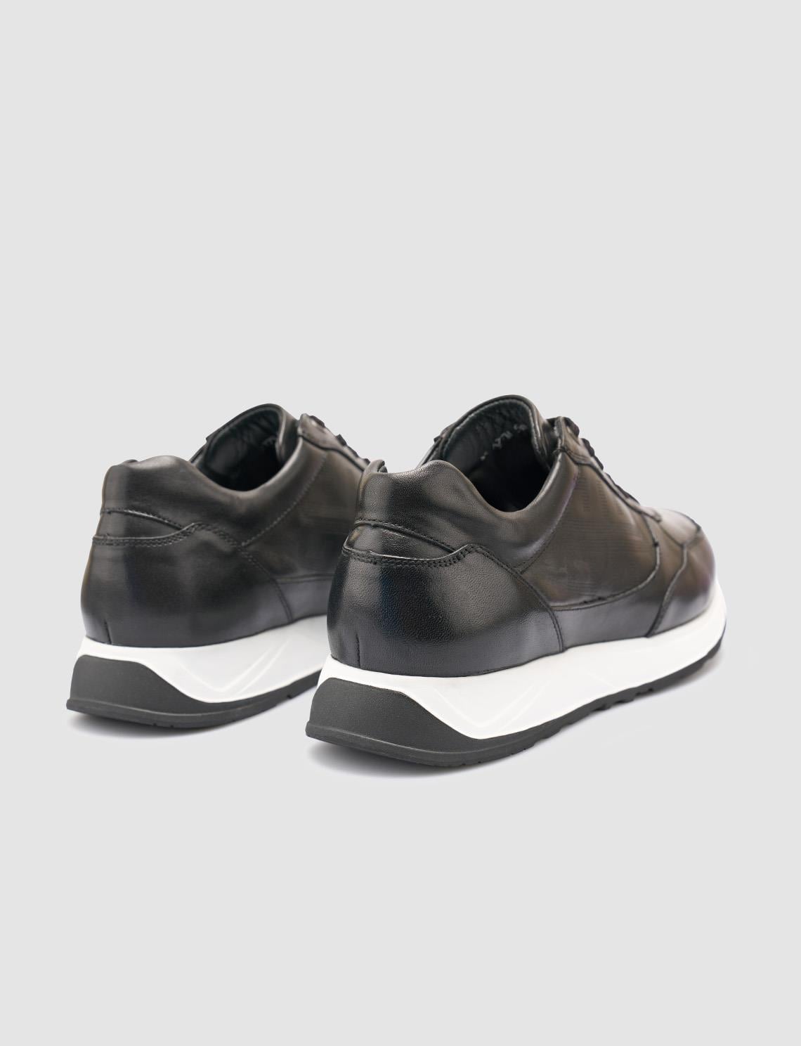 100% Genuine Leather Black Men's Athletic Shoes
