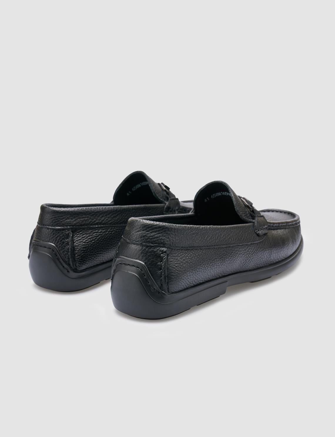 100% Genuine Leather Men's Loafer with Black Buckle Detail