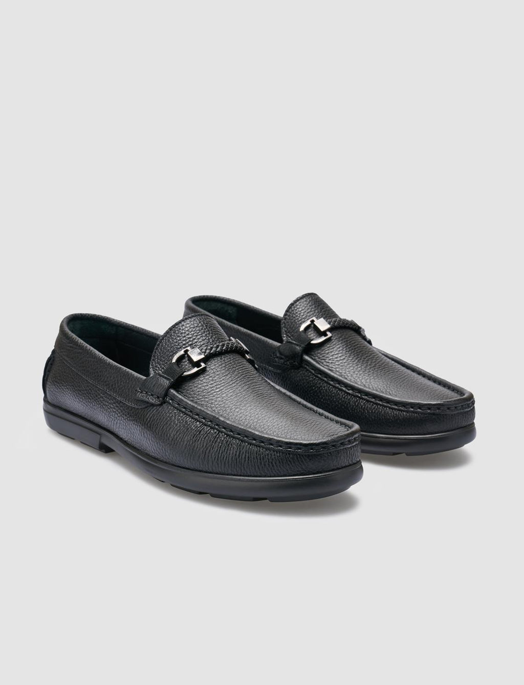 100% Genuine Leather Men's Loafer with Black Buckle Detail