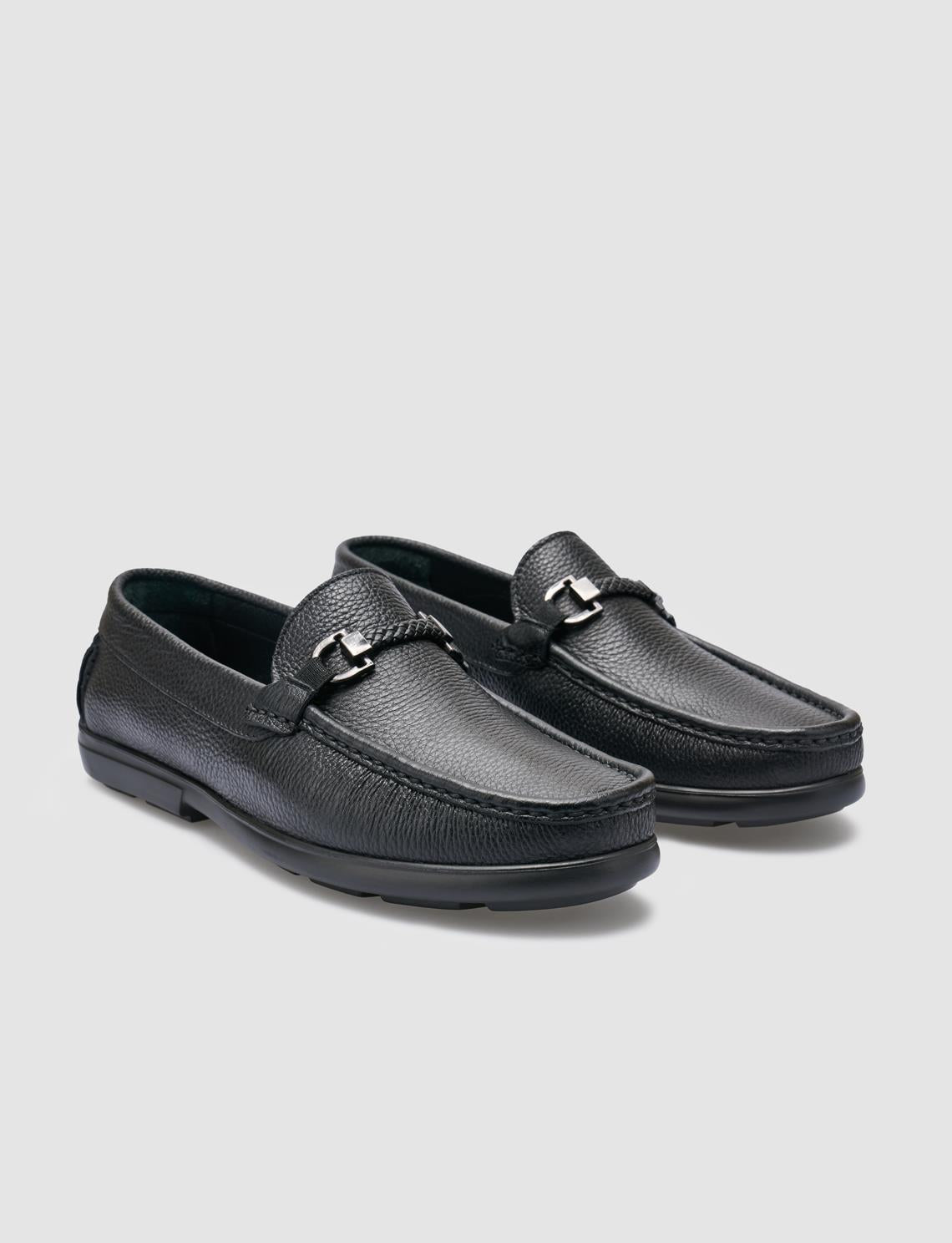 100% Genuine Leather Men's Loafer with Black Buckle Detail