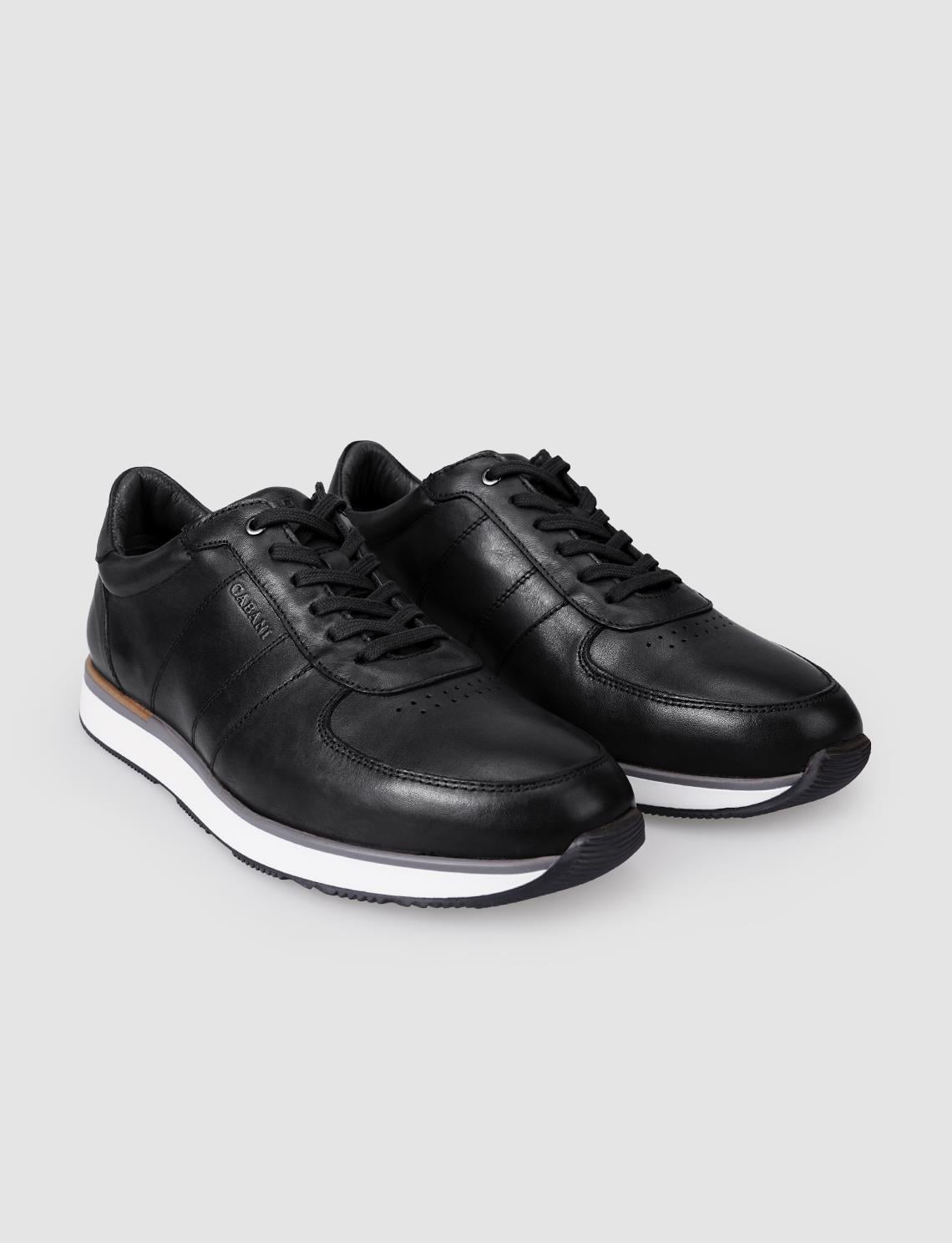 100% Genuine Leather Black Lace-up Men's Athletic Shoes