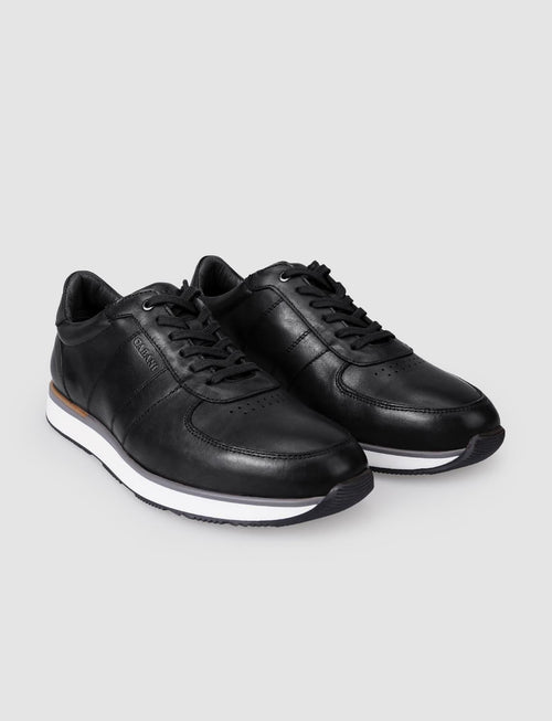 100% Genuine Leather Black Lace-up Men's Athletic Shoes