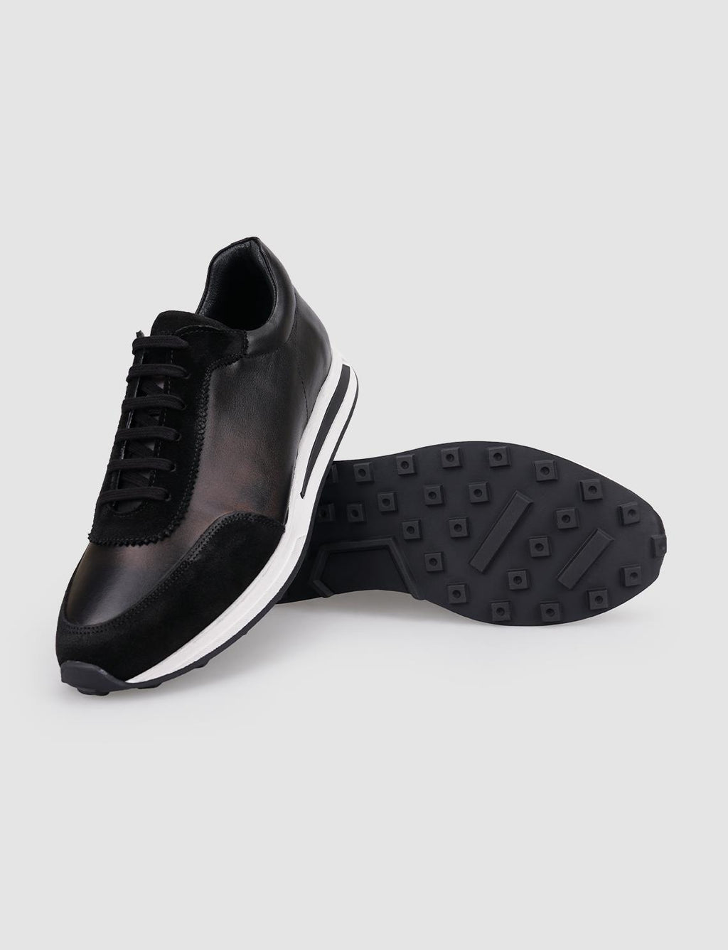 100% Genuine Leather Black Lace-up Men's Athletic Shoes