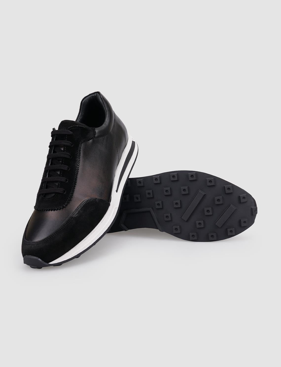 100% Genuine Leather Black Lace-up Men's Athletic Shoes