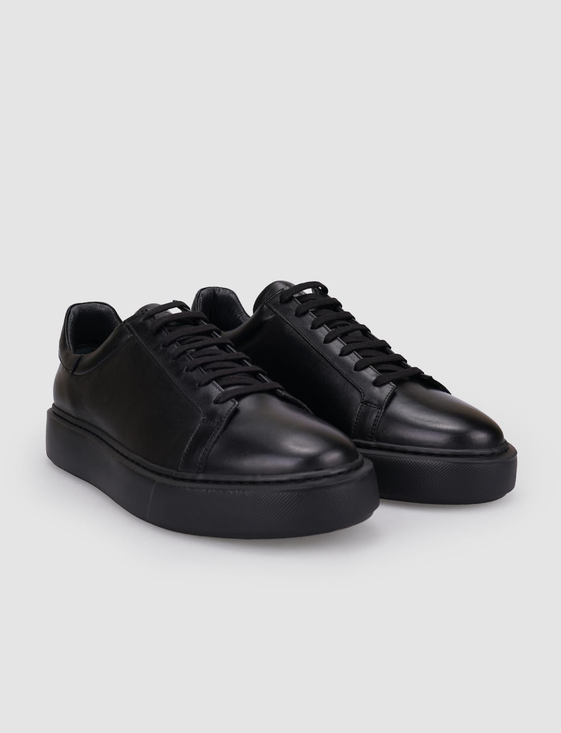 100% Genuine Leather Black Lace-up Men's Athletic Shoes
