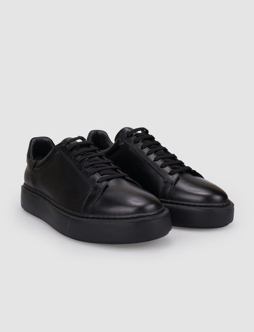 100% Genuine Leather Black Lace-up Men's Athletic Shoes