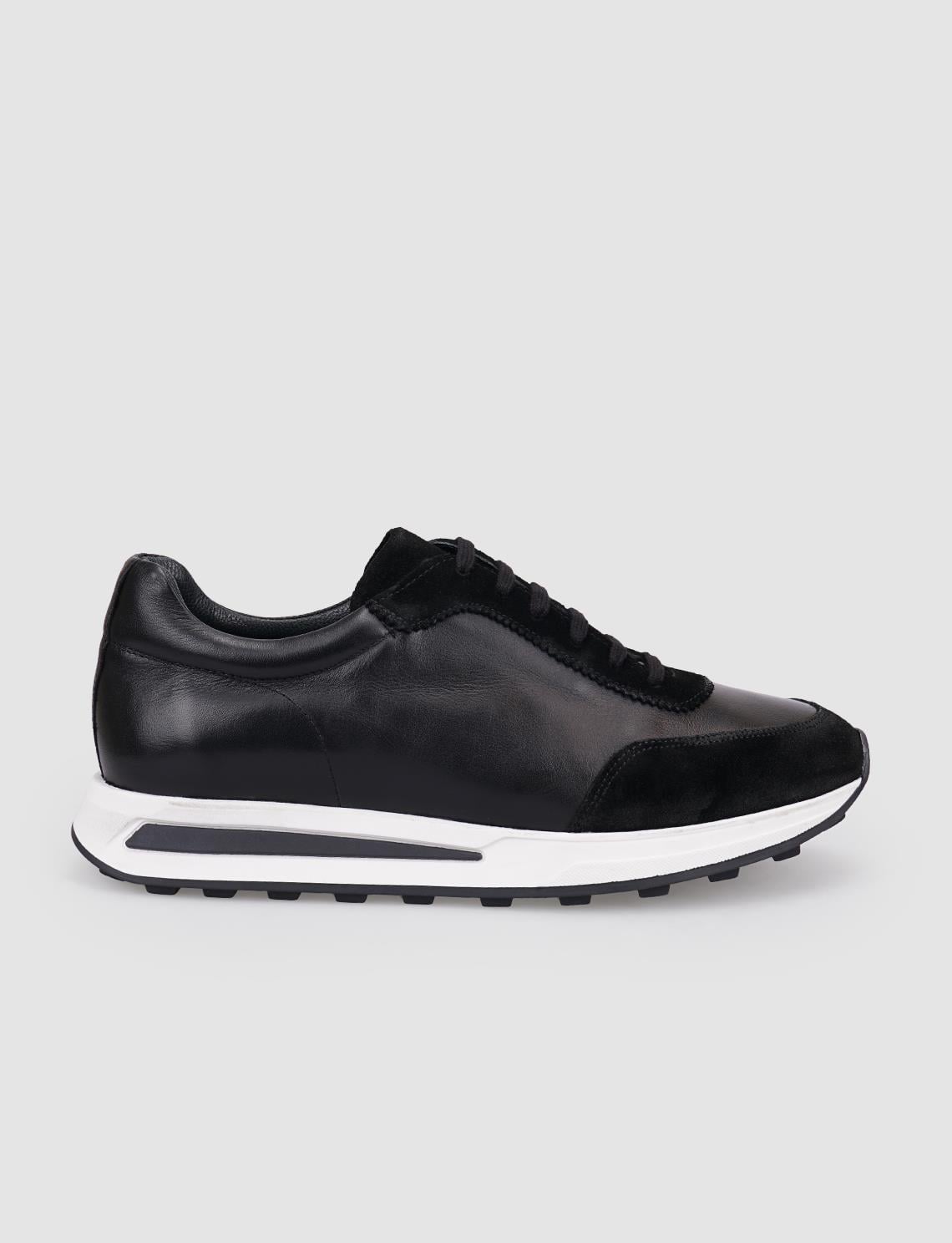 100% Genuine Leather Black Lace-up Men's Athletic Shoes