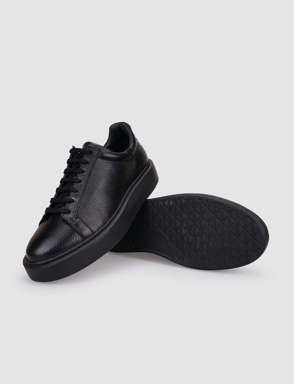 100% Genuine Leather Black Lace-up Men's Athletic Shoes