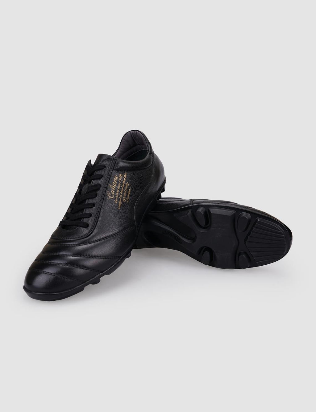 100% Genuine Leather Black Lace-up Turf Soccer Shoes