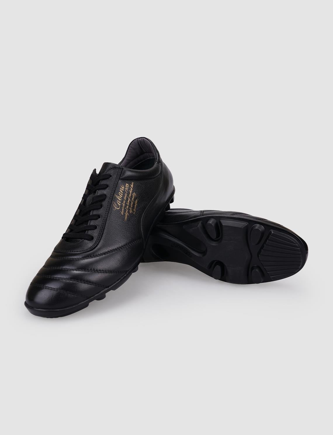100% Genuine Leather Black Lace-up Turf Soccer Shoes