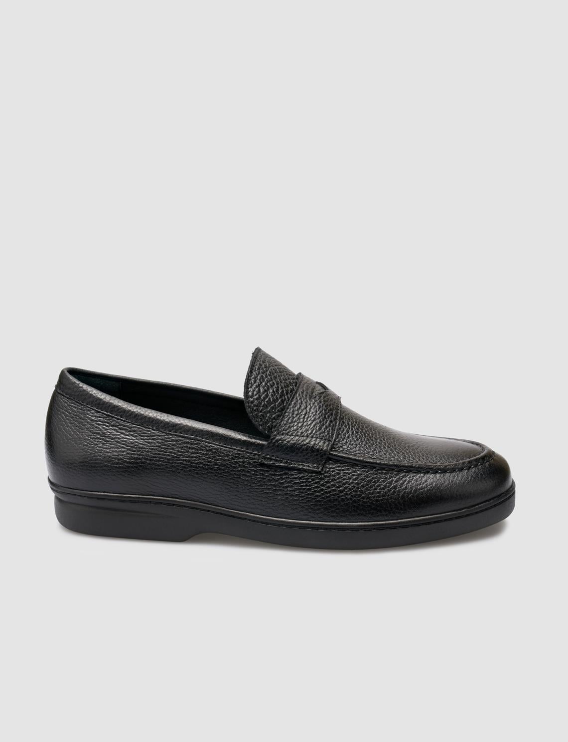 100% Genuine Leather Black Plain Men's Loafer