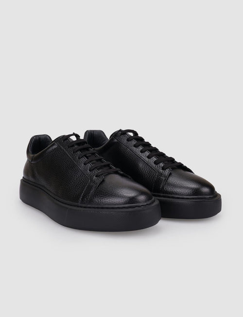 100% Genuine Leather Black Lace-up Men's Athletic Shoes