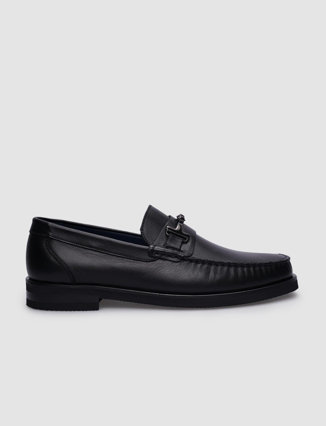 100% Genuine Leather Black Buckle Men's Classic Shoes