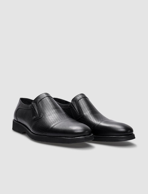 100% Genuine Leather Black Laser Detail Men's Classic Shoes