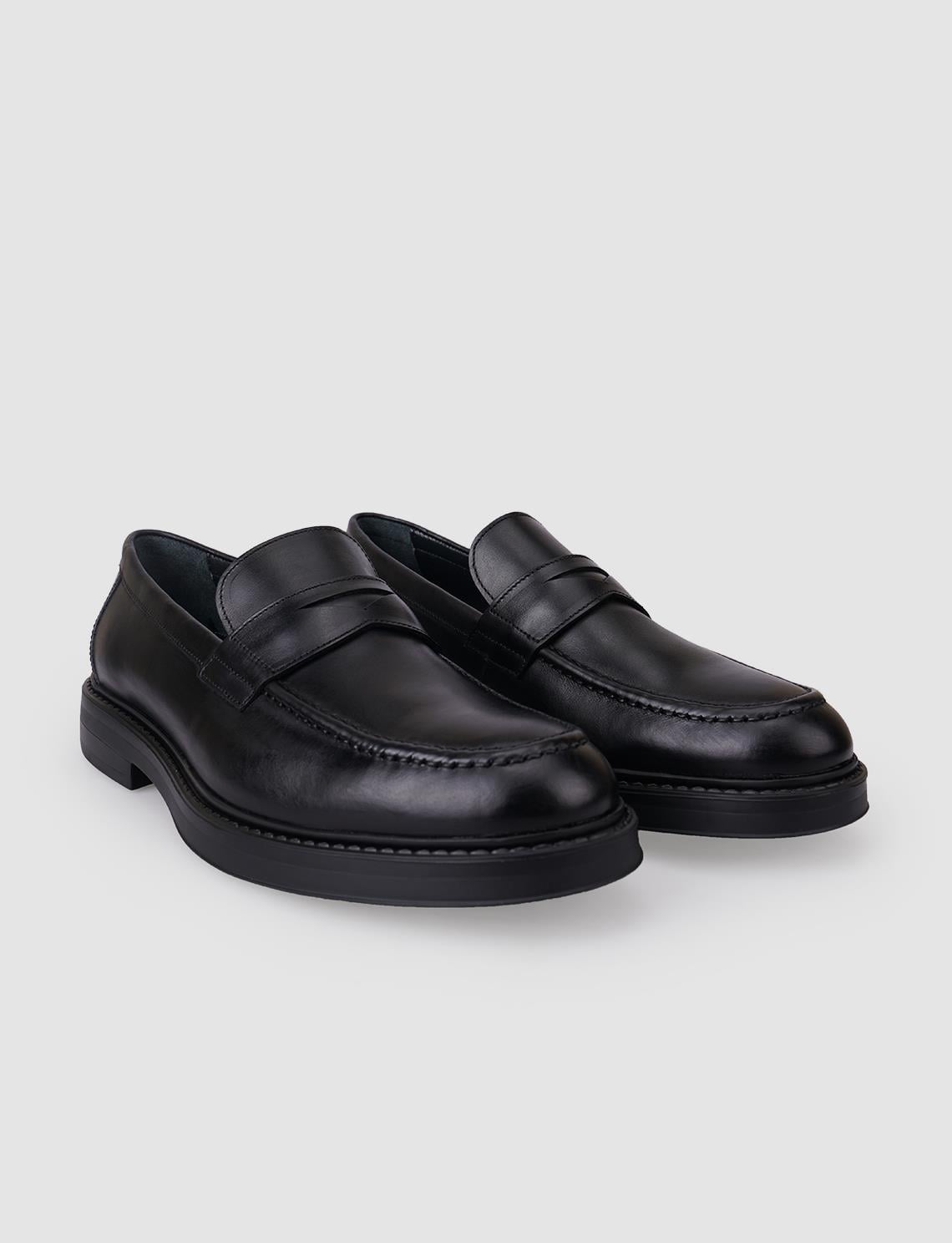 100% Genuine Leather Black Men's Casual Shoes