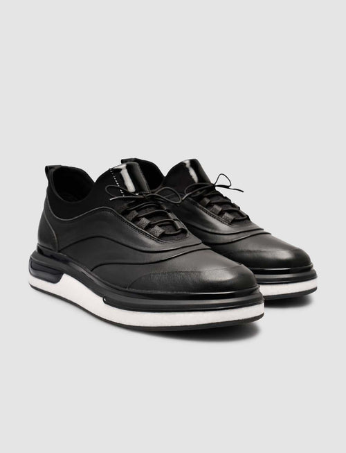 100% Genuine Leather Black Men's Casual Sneaker
