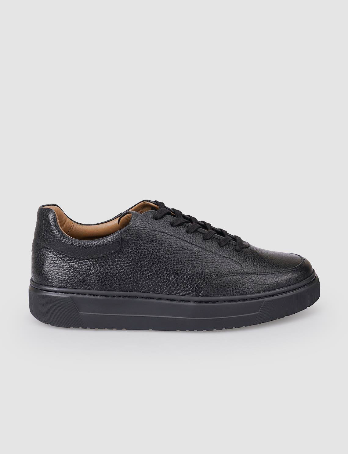 100% Genuine Leather Black Men's Athletic Shoes