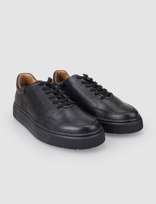 100% Genuine Leather Black Men's Athletic Shoes