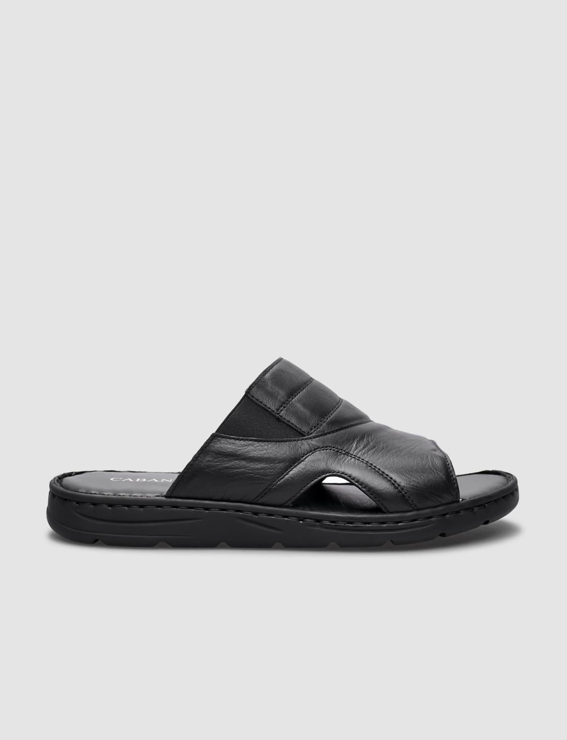 100% Genuine Leather Black Men's Casual Slippers
