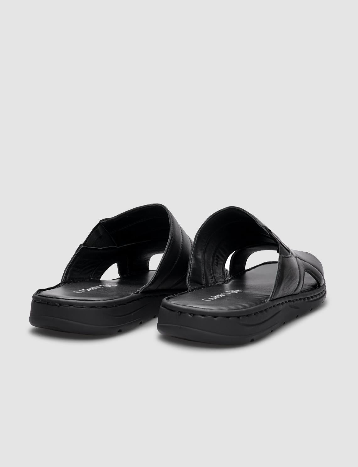 100% Genuine Leather Black Men's Casual Slippers